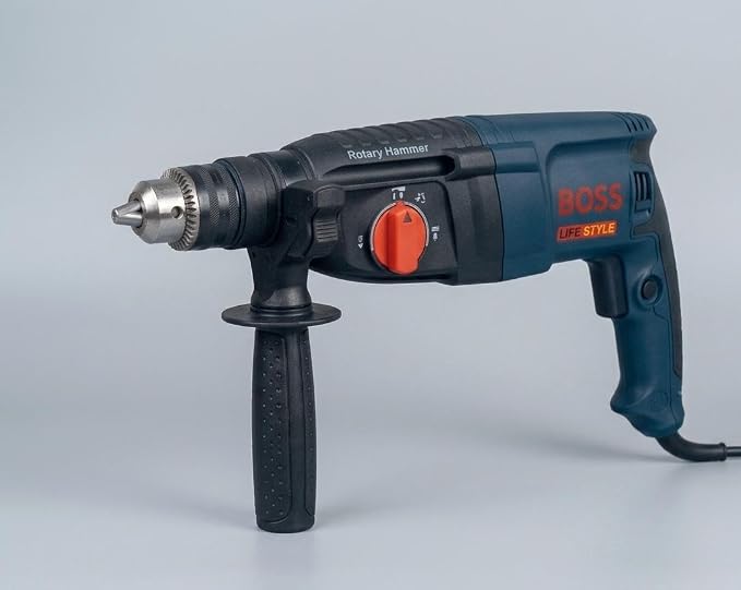 BOSS 2200W Rotary Hammer Drill Machine - Heavy Duty Electric Drill with 3 Working Modes, Includes 3 Drill Bits & 2 Chisels, Ideal for Concrete & Masonry
