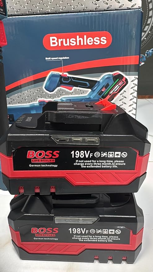 BOSS Brushless Cordless Leaf Blower, Blue and Red, German Technology, 198V Battery Powered with Charger, 2 Batteries Included
