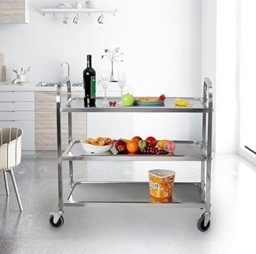 3 Tier Stainless Steel Catering Trolley,Multi-Purpose Rolling Cart,Utility Cart,Kitchen Cart,Serving Trolley with Locking Wheels for Kitchen,Hotels,Restaurants,Bars -950 x 500 x 950MM