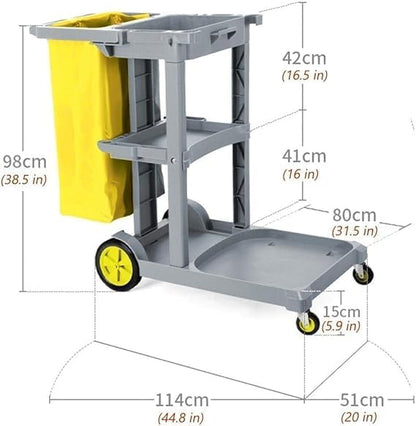 Utility Carts Commercial Housekeeping Cart with Lid, Plastics 3-Shelf Janitorial Cleaning Trolley for Hospitality, Hotel & Restaurant, BlueGrey (Color Style-1)