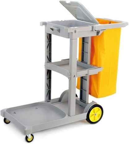 Utility Carts Commercial Housekeeping Cart with Lid, Plastics 3-Shelf Janitorial Cleaning Trolley for Hospitality, Hotel & Restaurant, BlueGrey (Color Style-1)