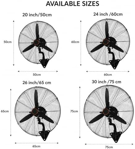 26 Inch Industrial Wall Mounted Fan, Heavy Duty High Velocity Metal Fan with 3 Speeds, Oscillation & Adjustable Tilt for Warehouse, Restaurant, Garage & Home Use