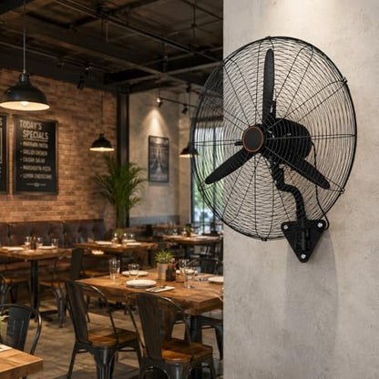 26 Inch Industrial Wall Mounted Fan, Heavy Duty High Velocity Metal Fan with 3 Speeds, Oscillation & Adjustable Tilt for Warehouse, Restaurant, Garage & Home Use