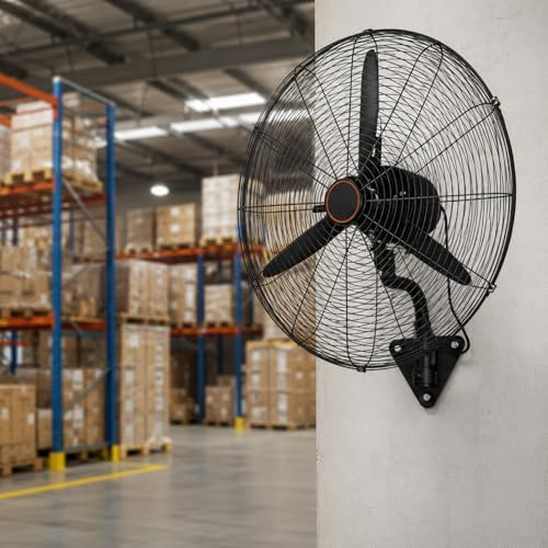 26 Inch Industrial Wall Mounted Fan, Heavy Duty High Velocity Metal Fan with 3 Speeds, Oscillation & Adjustable Tilt for Warehouse, Restaurant, Garage & Home Use