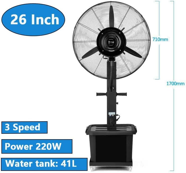 SUNRISE 26" Industrial Misting Fan, Stand Atomizing Fan, Heavy Duty Water Mist Fan,3 Cooling Speeds,41L Tank,Water Spray, Cooler Fan for Outdoor, Indoor, Garden, Warehouse Factory (26 Inch)