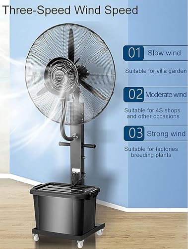 SUNRISE 26" Industrial Misting Fan, Stand Atomizing Fan, Heavy Duty Water Mist Fan,3 Cooling Speeds,41L Tank,Water Spray, Cooler Fan for Outdoor, Indoor, Garden, Warehouse Factory (26 Inch)