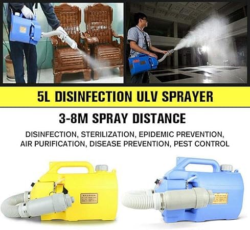 5L Electric ULV Cold Fogger Sprayer – Intelligent Ultra Low Capacity Fogger for Air Disinfection & Mosquito Fogging – Ideal for Farm, Hotel, Hospital, School & Outdoor Use – Blue