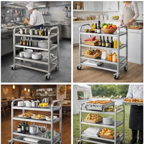 3 Tier Stainless Steel Catering Trolley,Multi-Purpose Rolling Cart,Utility Cart,Kitchen Cart,Serving Trolley with Locking Wheels for Kitchen,Hotels,Restaurants,Bars -950 x 500 x 950MM
