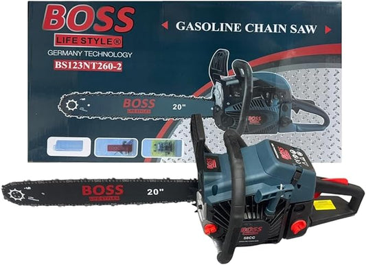 BOSS Gasoline Chain Saw, 58CC Engine, 20" Bar, Petrol Powered, Model BS123NT260-2, Germany Technology